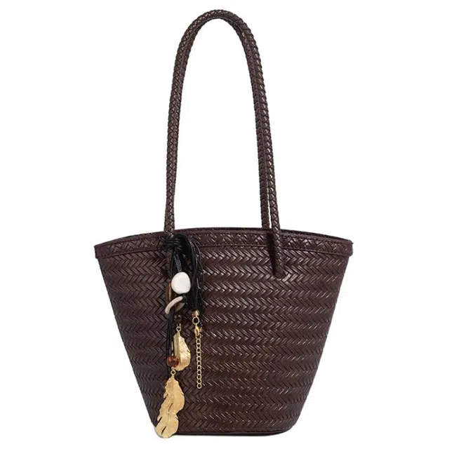 维尼奥 小众复古手工编织水桶包 合成革 单肩包 常规 女款 多色