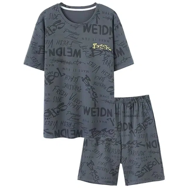 俏韵 圆领夏季纯棉短袖短裤休闲舒适夏天家居服可外穿睡衣套装 男款