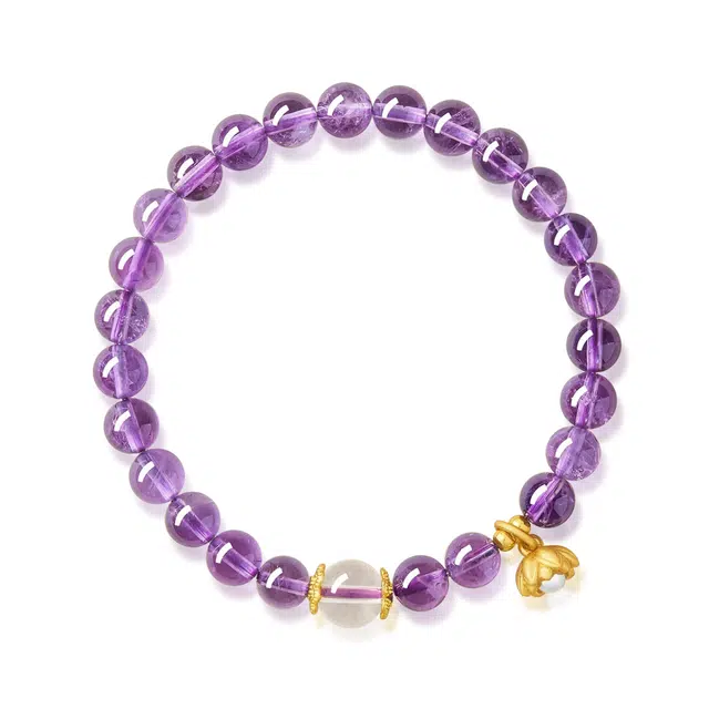 谧月珠宝 紫气东来水逆退散九紫离火学业进步新中式国潮国风精美礼盒小众设计精致时尚百搭轻奢风好运天然 紫水晶 手串 男女同款情侣款