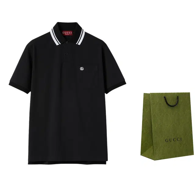 GUCCI Striped Polo Shirt Black
