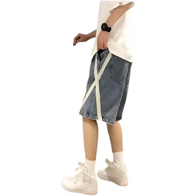 木木兔 男士夏季时尚短裤美式潮流百搭男生裤子简约宽松直筒水洗五分裤夏天牛仔裤 男款