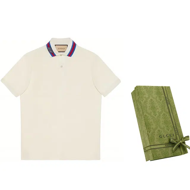 GUCCI Decorated Square Gg Pearl Cotton Polo Shirt T