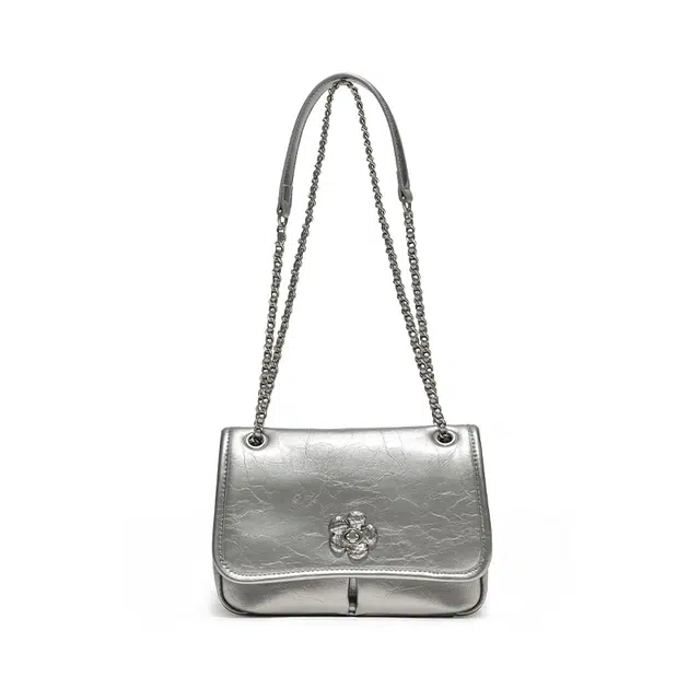 西木汀 华尔兹 小众设计高级感通勤百搭小方包 牛皮 单肩包 女款 古银色/深邃黑