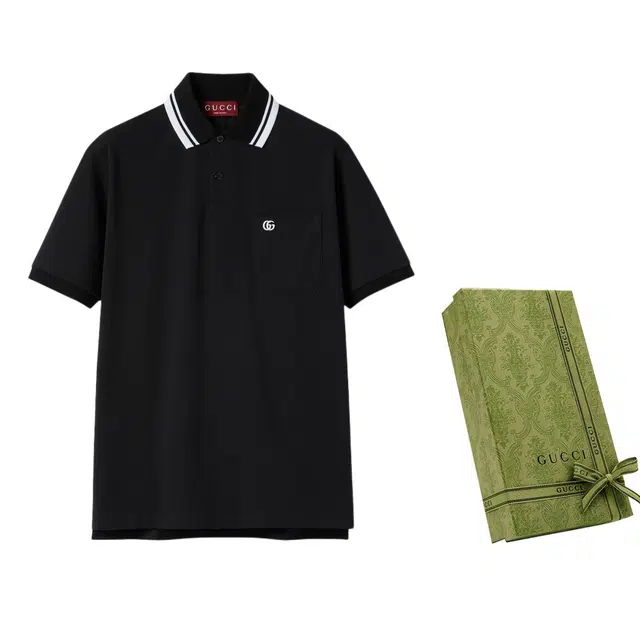 GUCCI Striped Polo Shirt Black