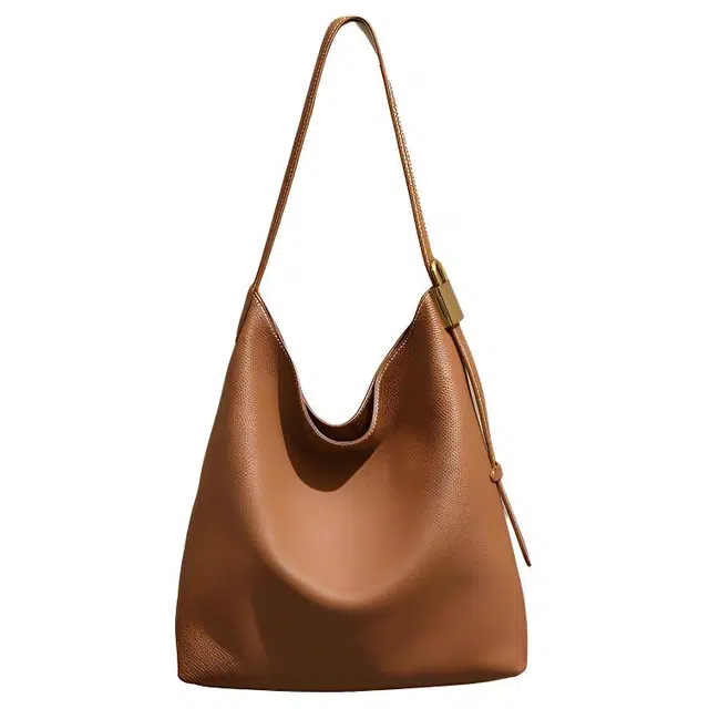 恒源祥 时尚百搭简约 头层牛皮 单肩包 女款 金棕