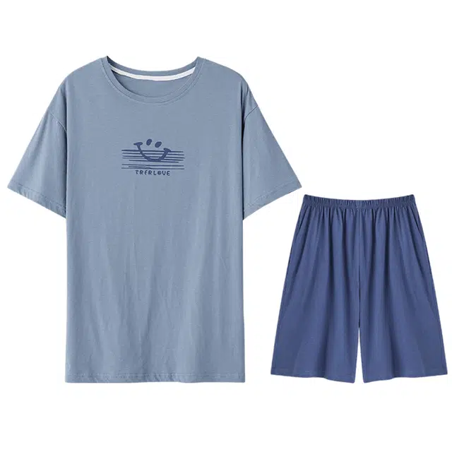 向薇 纯棉开衫短袖长裤青少年男士夏天休闲家居服 睡衣套装 男款