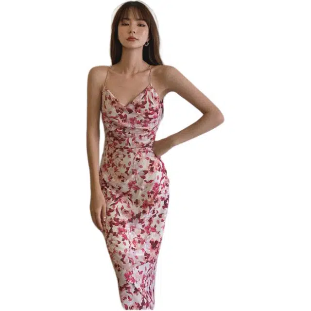 黛尔佳人 碎花初恋裙温柔茶歇显瘦遮肚子吊带连衣裙 女款