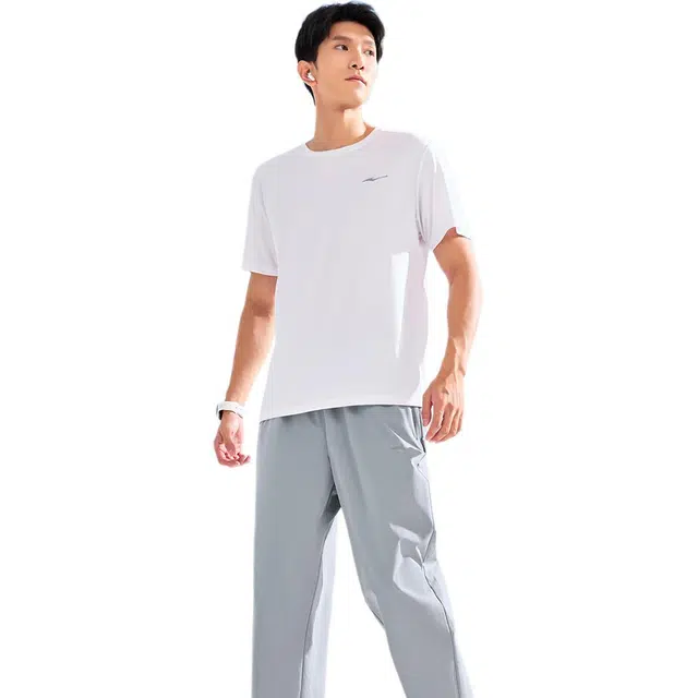 鸿星尔克 综训系列 休闲简约纯色直筒松紧针织运动裤 男款 冰川灰