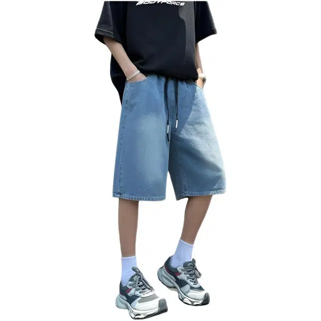 木木兔 男士夏季短裤美式潮流百搭男生裤子潮牌五分裤简约宽松直筒水洗夏天牛仔裤 男款