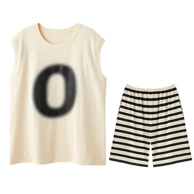 向薇 纯棉背心短裤薄款无袖大码青少年家居服睡衣套装 男款