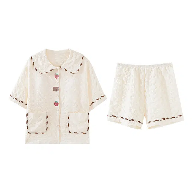 欧诗帛 带胸垫短袖夏季女云朵棉甜美可爱宽松高颜值家居服可外穿睡衣套装 女款