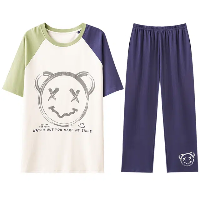 向薇 春秋款纯棉男夏季短袖男士男生家居服睡衣套装 男款