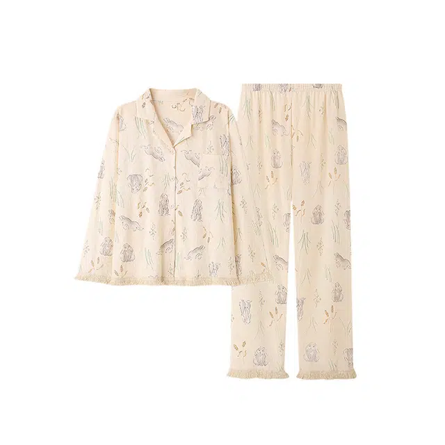 水中花 日系甜美卡通可爱少女长袖开衫宽松家居服睡衣套装 女款