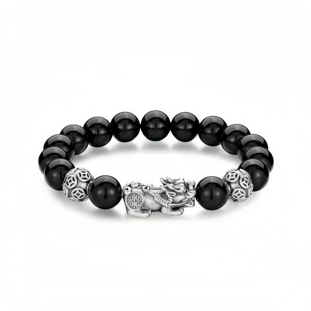 宣华意 貔貅手链 潮简单大方招财转运珠 财源广进 福禄安康酷 黑曜石 手串 男款