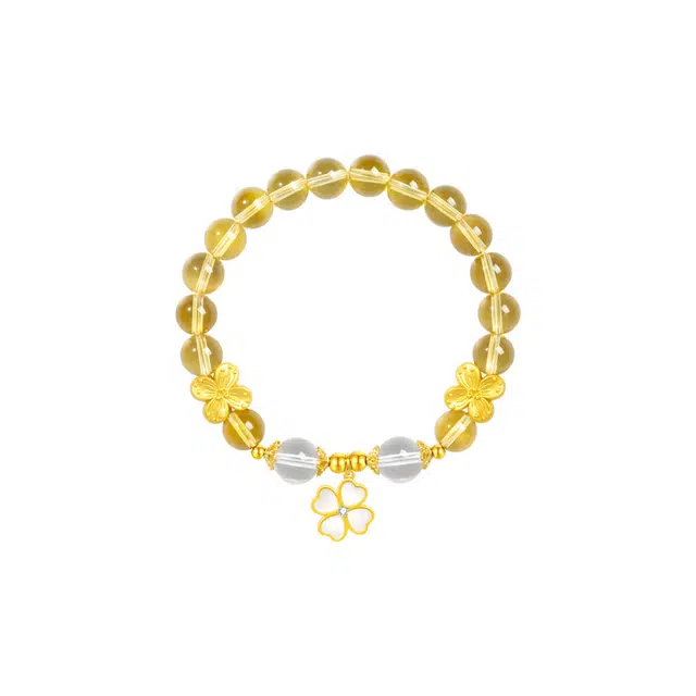 法思梵 新中式国潮小众精致 幸运四叶花 招财纳福 好寓意高级感串珠 #好运 黄水晶 手串 女款
