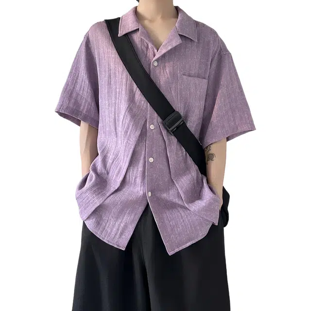 佐菲利 夏天多巴胺穿搭短袖垂坠感痞帅小香风衬衣肌理感外套五分袖衬衫 男女同款