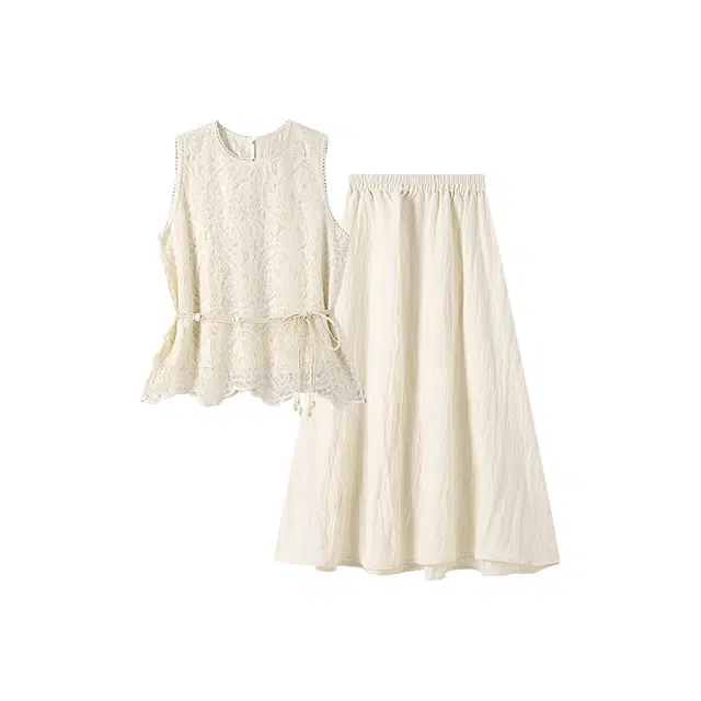 敲模女孩 纯欲风设计感蕾丝挂脖上衣高腰垂感半身裙裙装套装 女款