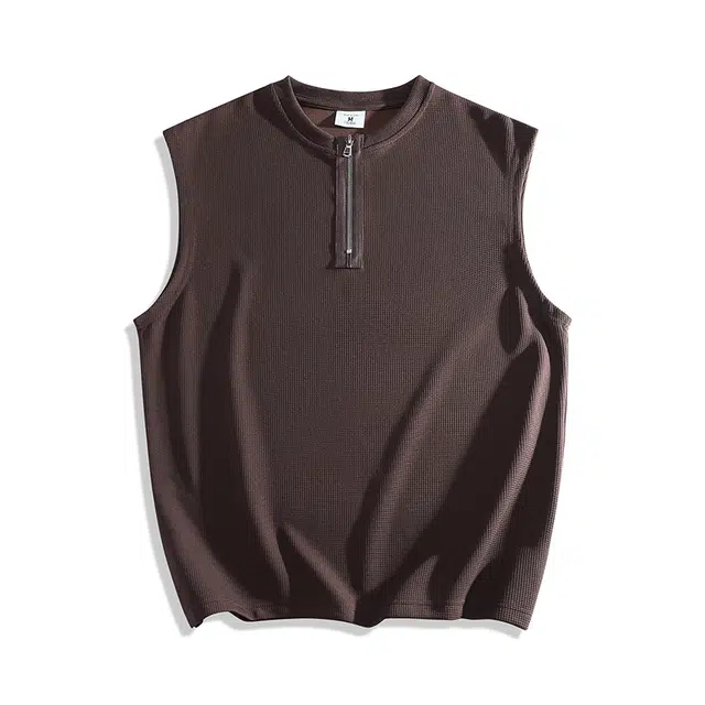 前进牛 美式休闲高街潮牌圆领半拉链利落感抗皱透气潮流宽松简约情侣背心 男女同款