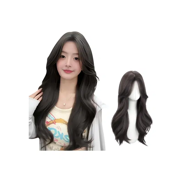 时影 慵懒御姐 长卷发大波浪中分八字刘海 时尚自然 修饰脸型 假发女 全头套