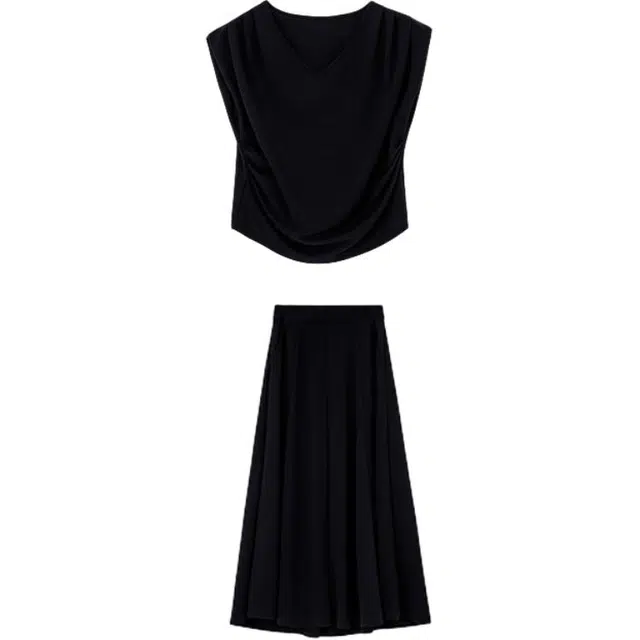 潞优野 设计感上衣短袖半身裙高级两件套裙装套装 女款