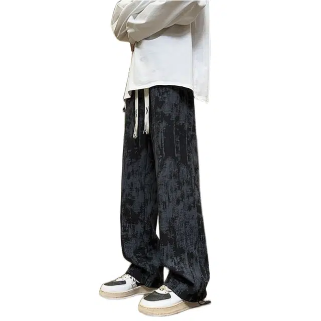 沐诚阳译 美式高街子男扎染泼墨宽松潮牌垂感直筒潮流百搭夏季长裤休闲裤 男女同款