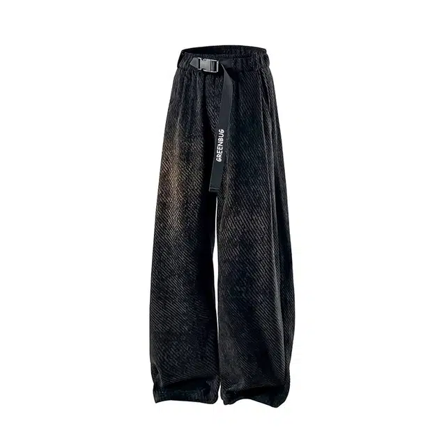 虫小绿 美式高街复古条纹设计高级感慵懒风宽松透气阔腿长裤潮流拖地裤休闲裤 男女同款