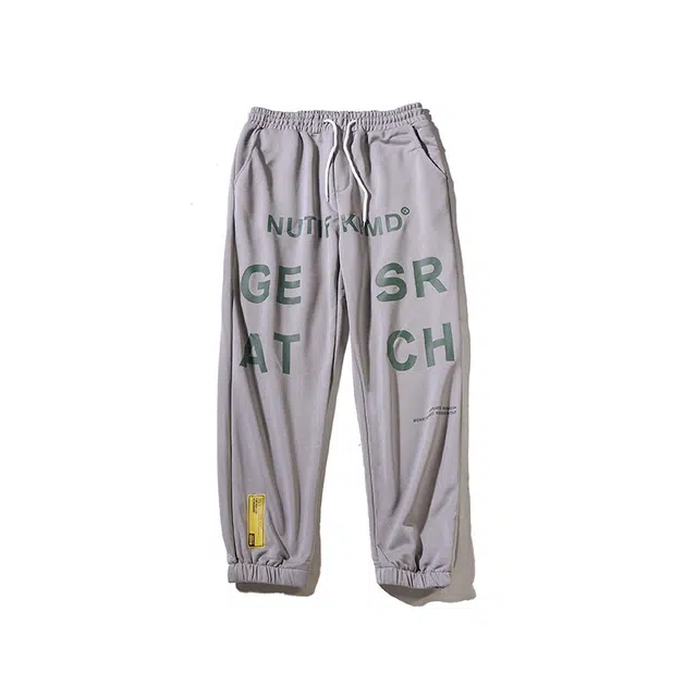 乱步 美式复古潮牌时尚宽松字母束脚休闲裤 男女同款