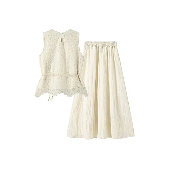 敲模女孩 纯欲风设计感蕾丝挂脖上衣高腰垂感半身裙裙装套装 女款