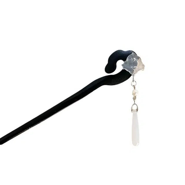 克兰茜 岫山古莲 新中式复古国潮高级感时尚轻奢个性休闲 冷淡风发饰 简约小众通勤风盘发流苏步摇 木材 发簪 女款 黑色