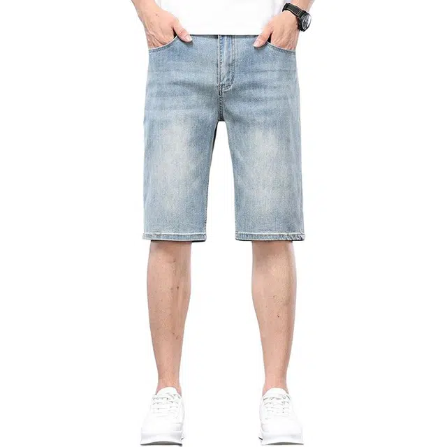 潮人榜 高端复古弹力直筒宽松潮牌休闲潮流百搭日常通勤牛仔短裤 男女同款