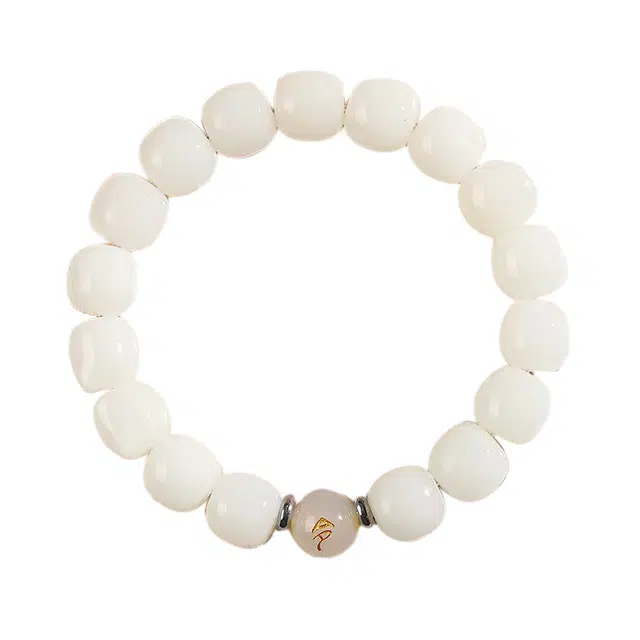 嫒柯 国潮新中式轻奢高级纳福五路财神财运亨通文玩盘玩佛珠念珠复古风文艺风#好运 白玉菩提 手串 男女同款情侣款