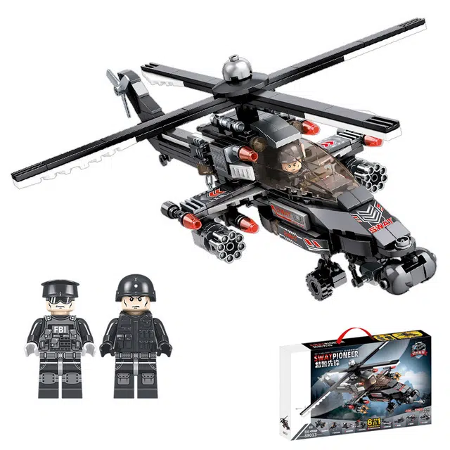 一合鸽 兼容乐高特警积木系列武装直升机军事益智玩具 拼装模型