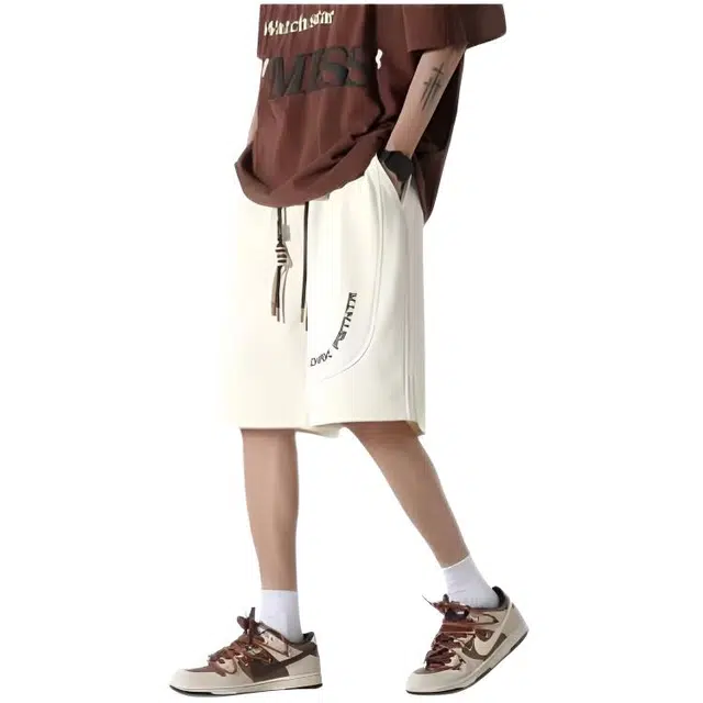 木木兔 男士夏季短裤美式男生潮流百搭裤子潮牌宽松系绳五分裤简约休闲裤夏天 男款