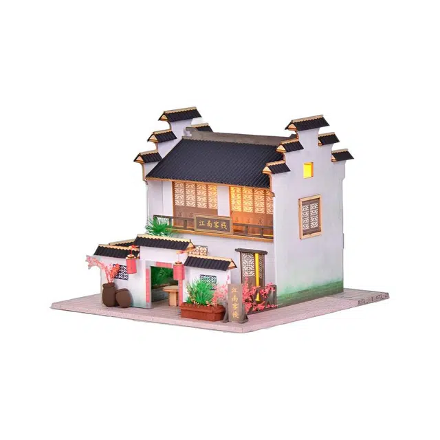 一合鸽 中国风江南客栈创意手工制作房子古风建筑 拼装模型