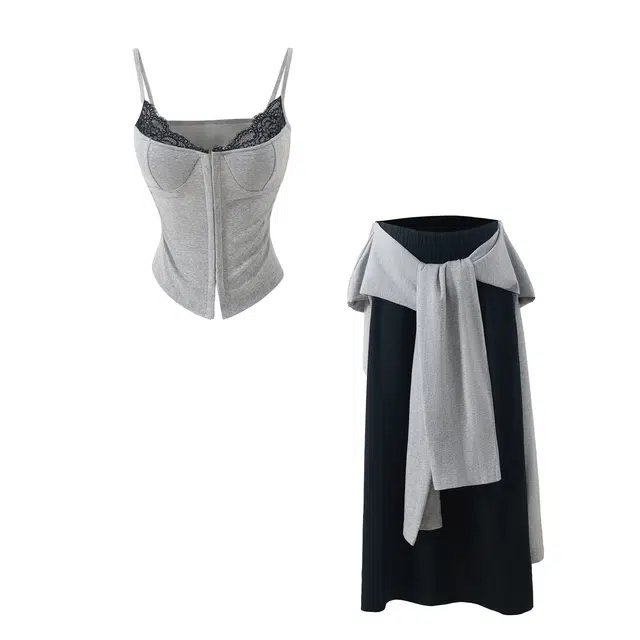 花山家的猫 辣妹纯欲蕾丝边吊带假两件卫衣半身裙制服 女款