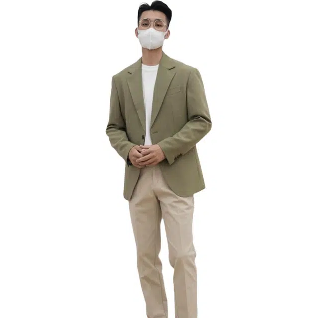 沐诚阳译 外套男士定制水滴袋双珠边米兰眼瀑布袖轻熟风宽松直筒阔腿裤复古休闲西服西装 男款