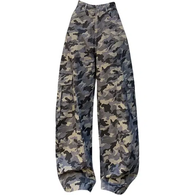拾籍 高街美式迷彩弯刀时尚百搭休闲宽松垂感工装裤 女款