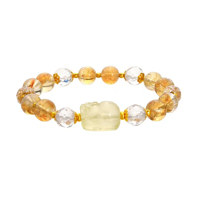 梦金园 招财貔貅 新中式国潮时尚貔貅吉祥富贵转运 双重好运加持#好运天然 黄水晶 手串 女款