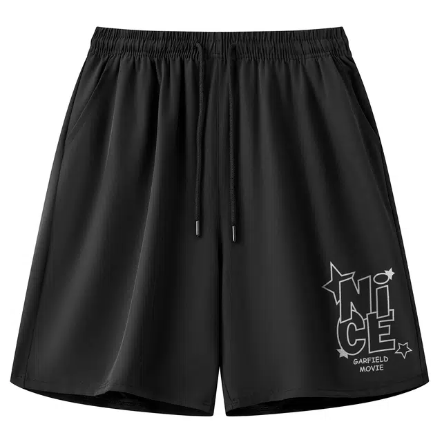 加菲猫家族 美式简约街头痞帅品牌字母印花宽松舒适直筒垂感五分轻薄透气纯色学生党户外运动跑步百搭系带松紧休闲短裤 男女同款