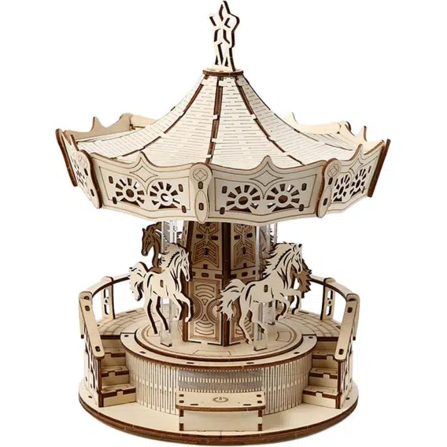 一合鸽 音乐旋转木马 木质立体 拼装模型