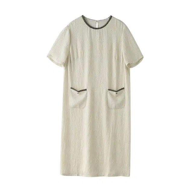 着西 冠乐绉桑蚕丝大方得体漂亮真丝短袖连衣裙 女款