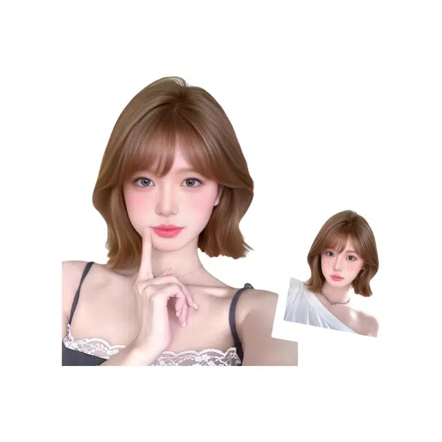 时影 元气韩系  外翻短发 方圆脸天菜空气刘海  自然日常减龄 假发女  全头套