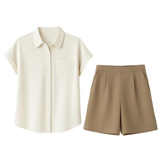 潞优野 气质法式别致上衣纯色简约大方短裤休闲套装 女款