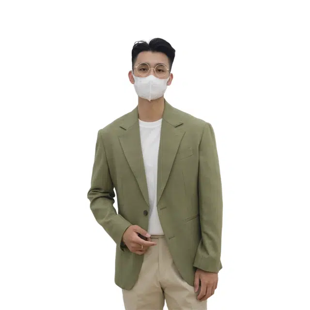 沐诚阳译 外套男士定制水滴袋双珠边米兰眼瀑布袖轻熟风宽松直筒阔腿裤复古休闲西服西装 男款