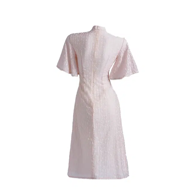 敲模女孩 新中式印花改良国风旗袍修身优雅短袖连衣裙 女款