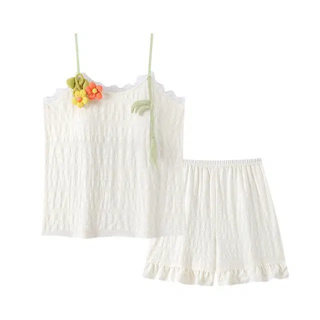 顶瓜瓜 带胸垫夏季女舒适简约柔软透气面料家居服睡衣套装 女款