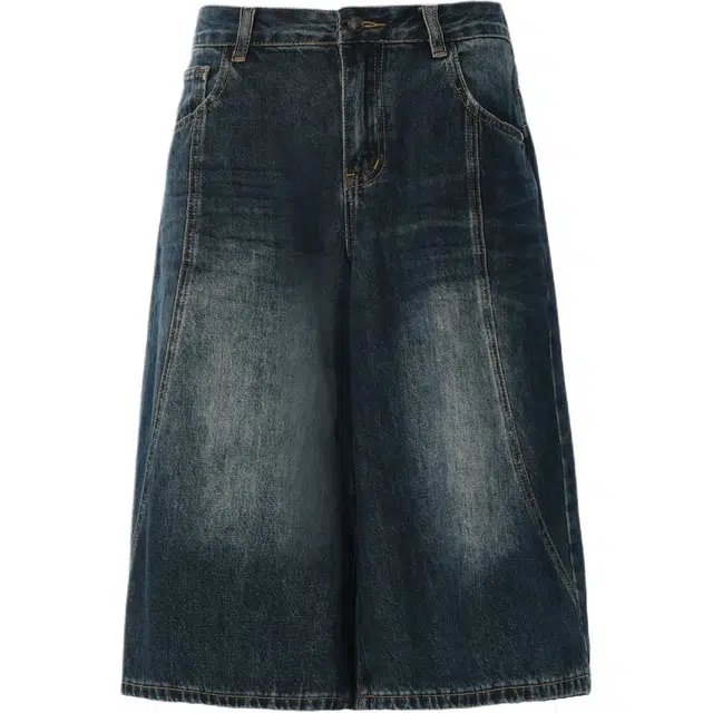 玫丝朵 美式复古阔腿设计感宽松直筒中裤七分牛仔短裤 女款