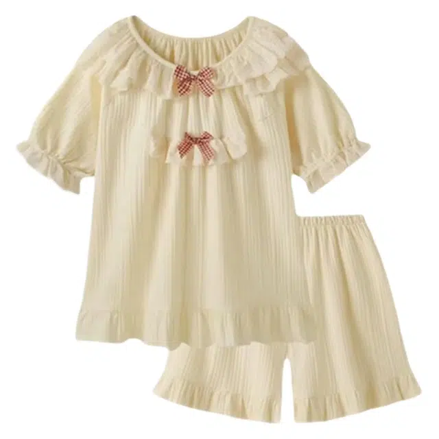 俏韵 圆领夏季天甜美短袖薄款家居服可外穿睡衣套装 女款