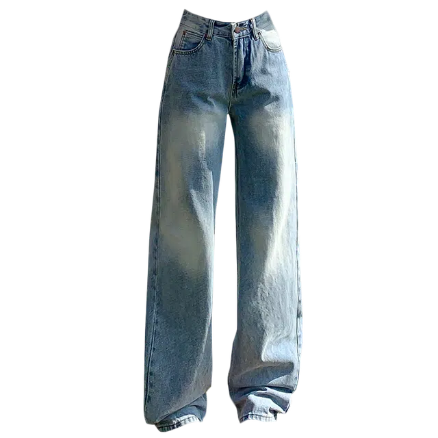 拾籍 美式设计复古高腰显瘦垂感宽松阔腿裤女百搭时尚通勤休闲直筒牛仔裤 女款