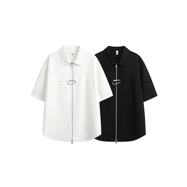 欧路得 复古肌理感小众潮牌美式宽松休闲半袖衬衣短袖衬衫 男女同款